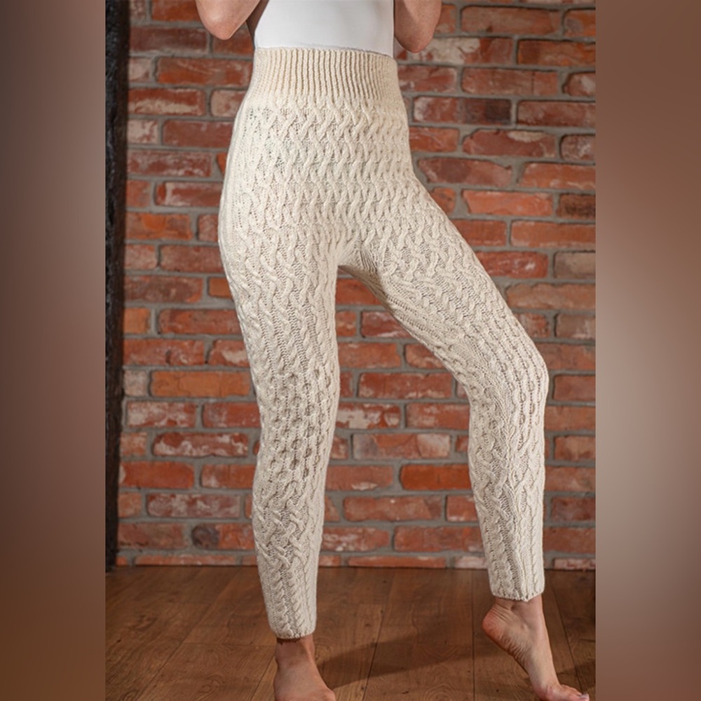 NWT Wool Cashmere Aran Cable Leggings Fisherman’s Medium Size Gorgeous Leggings - Picture 1 of 9